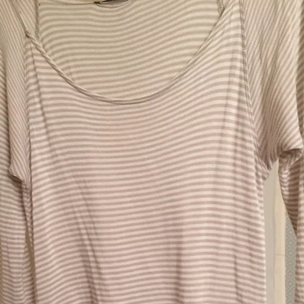 Tahari Women Striped Tan/White Scoop Neck Med. EUC